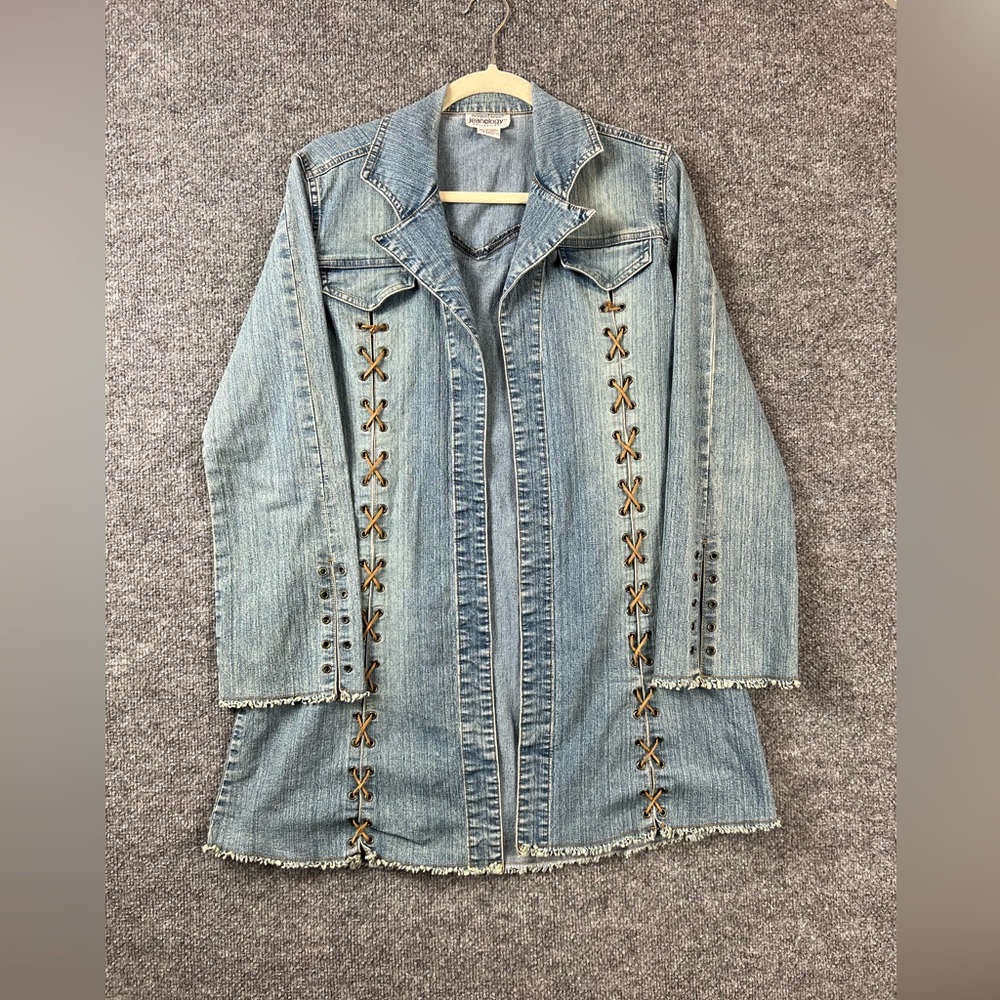 Jeanology Jacket Women's 8 Denim Jean Open Lace Up Western Y2K 90's Vintage‎